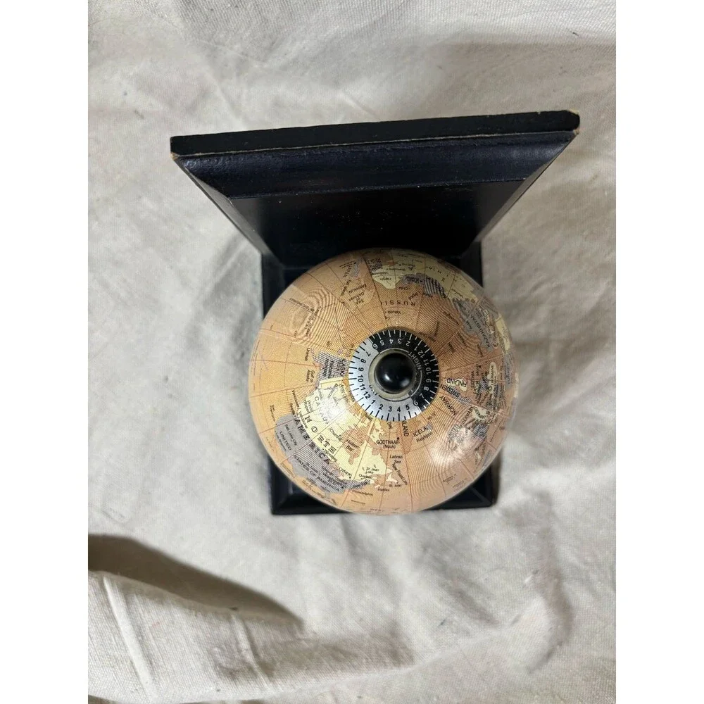 Vintage Pier 1 Rotating Globe Bookend Wood Stands World Map Single Only